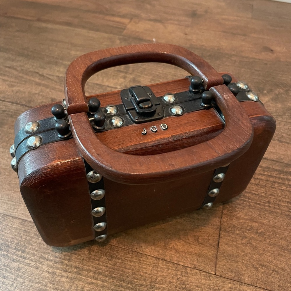 Vintage Wood Purse with Nailhead Trim and Wooden Handles